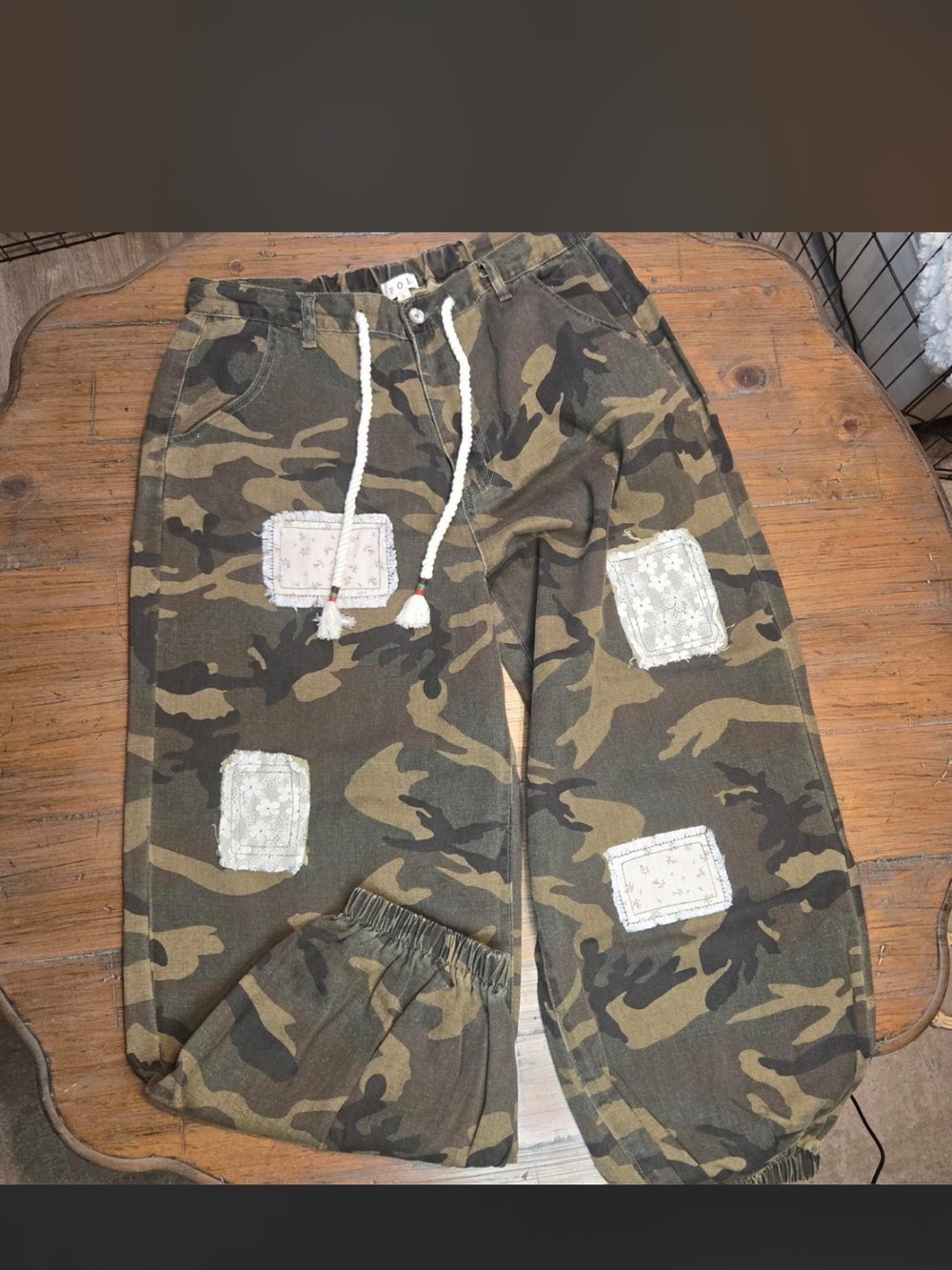POL Camo Jogger Pants with Patch Accents - Green